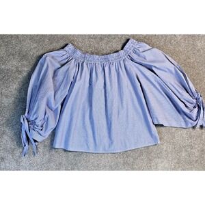 Misa Off the Shoulder Blouse Ballon Sleeves Striped Blue & White Size Large NWOT